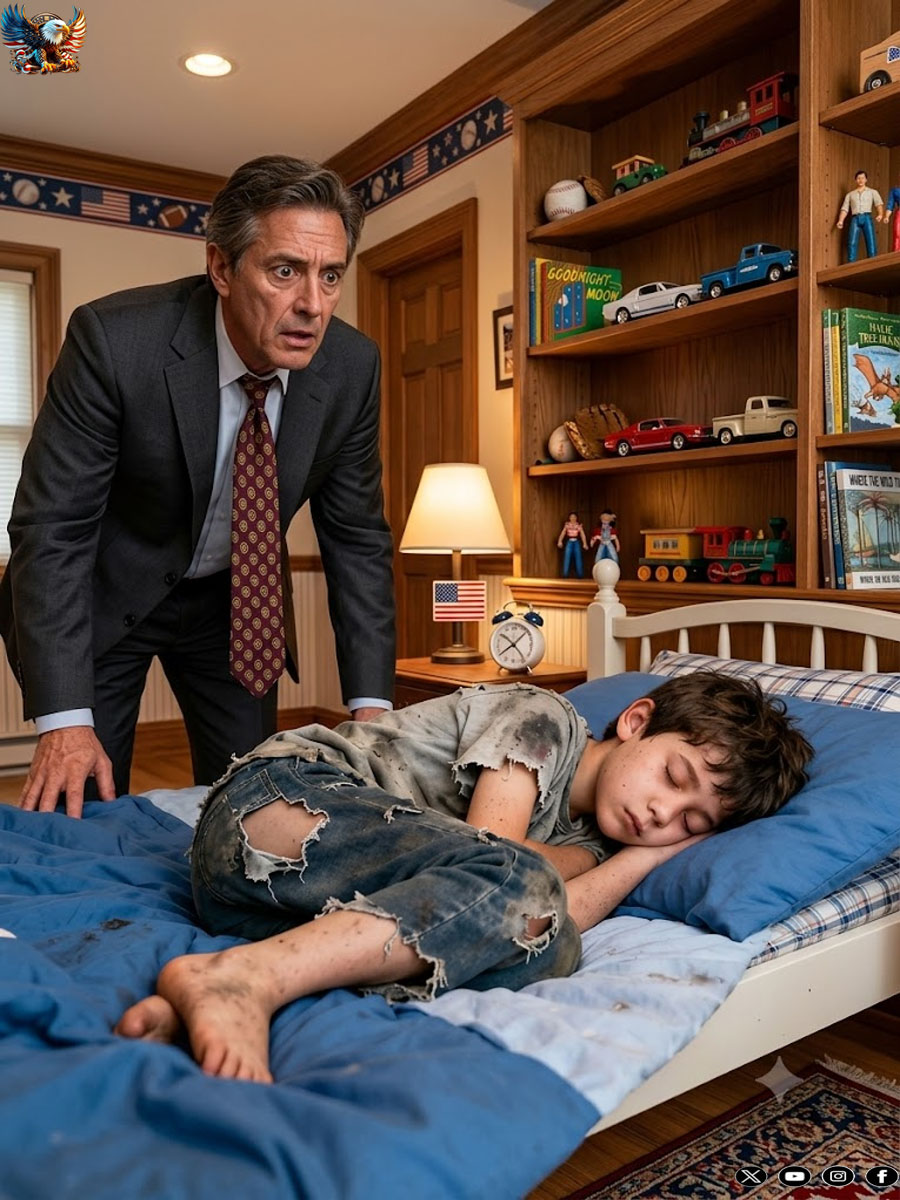 A billionaire discovers a child wandering around his deceased son’s bed and receives the answer: “He said I could stay.”