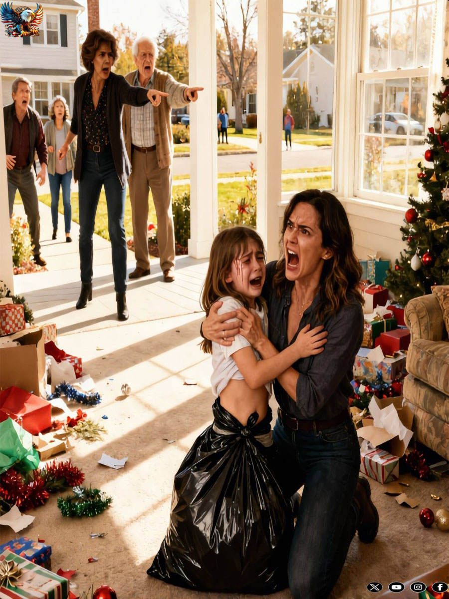 My 8-year-old daughter came home from her grandmother’s house after Christmas and lifted her shirt. “Grandma said I’m too fat and made me wear this all day.” It was a garbage bag tied around her body. Later, I noticed bruises and red marks all over her back and arms. It was from a belt. When I asked what had happened, she said, “Grandma hit me every time I asked for food.” She had spent the whole day hungry, wearing that garbage bag, while everyone else ate dinner on Christmas. My daughter was trembling and crying, telling me how everyone laughed at her. My father-in-law called her the “family pig.” My sister-in-law took pictures to post online. I didn’t call the police immediately.