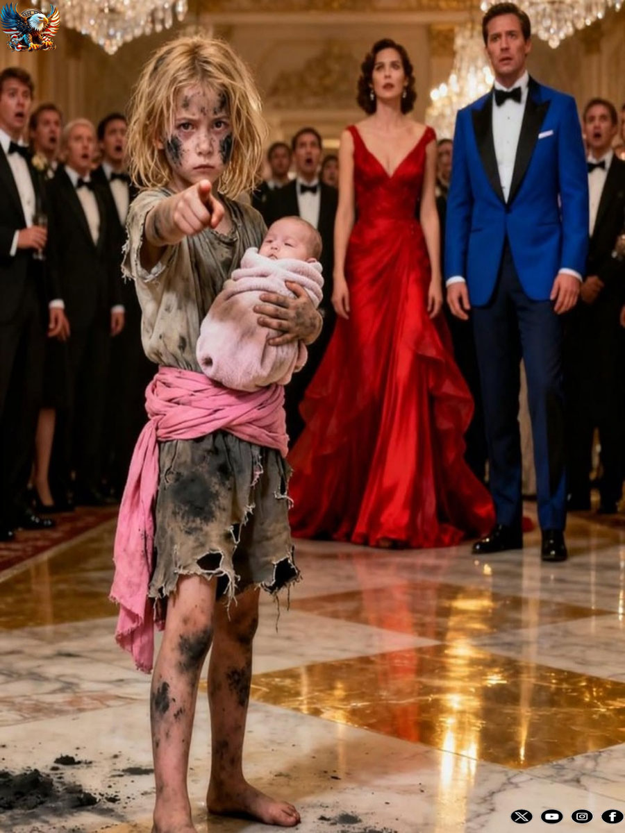 A billionaire was celebrating his engagement… until a homeless girl burst into the party with a baby in her arms and pointed at the bride, freezing the entire room