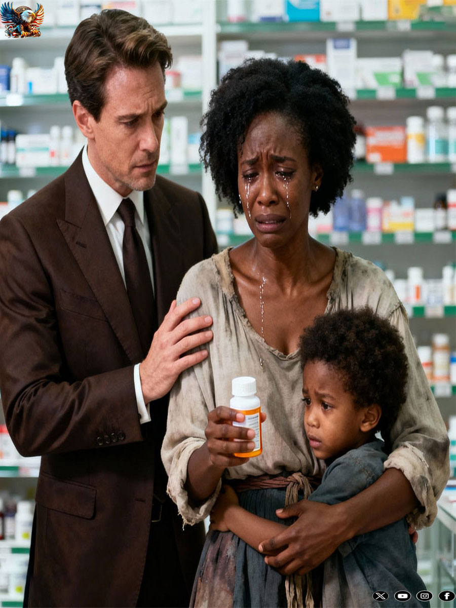 Poor black mother cries because she doesn’t have enough money to buy medicine for her child – Billionaire standing behind her says: “Come with me”…