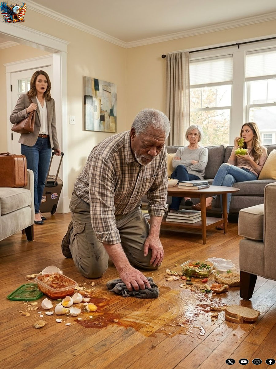 A wife returned early from a business trip and found her father kneeling on the floor cleaning, while her mother-in-law mocked him: “This house smells like the countryside.”