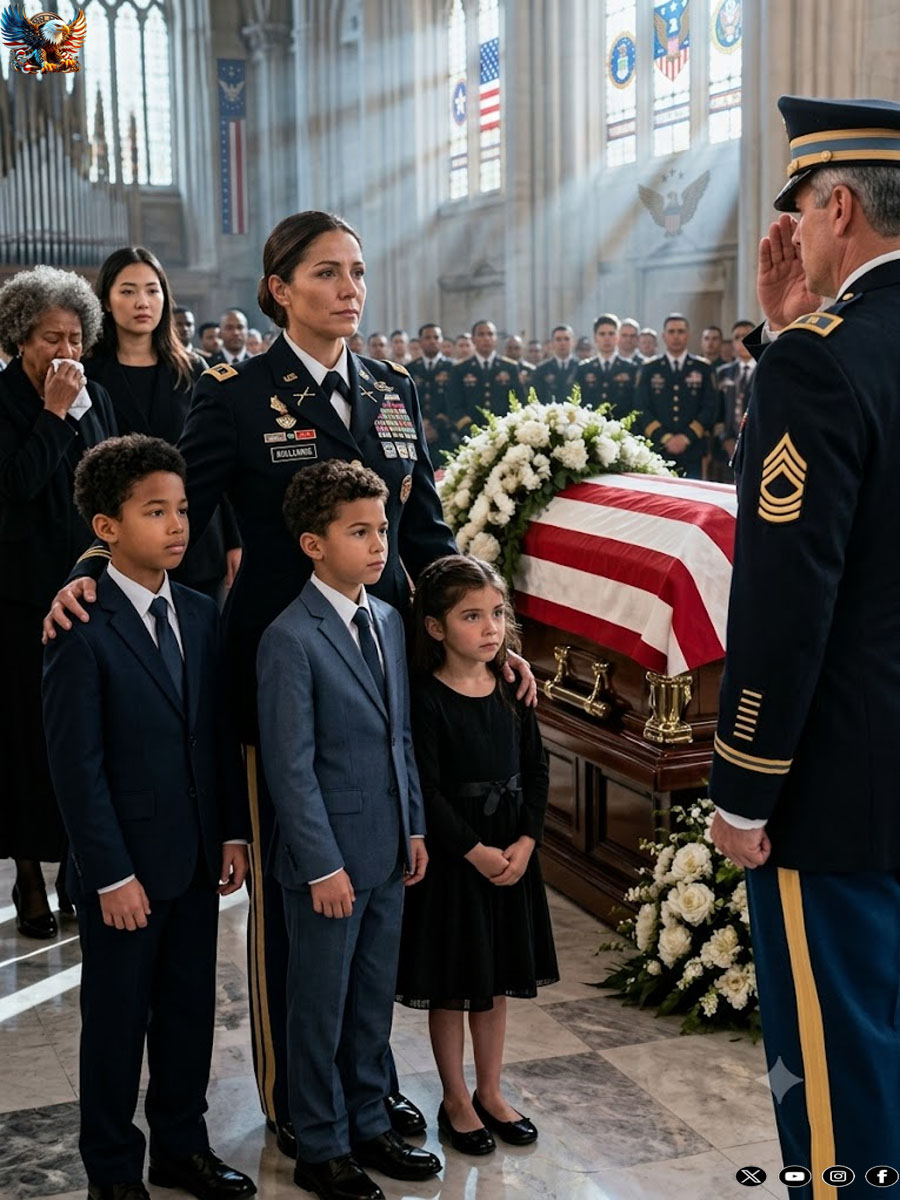 They draped the flag over my ex-husband’s casket, honoring him as a fallen hero. His pregnant mistress sat in the front row, weeping loudly as his parents stroked her hair—they had completely abandoned me and our triplets years ago.