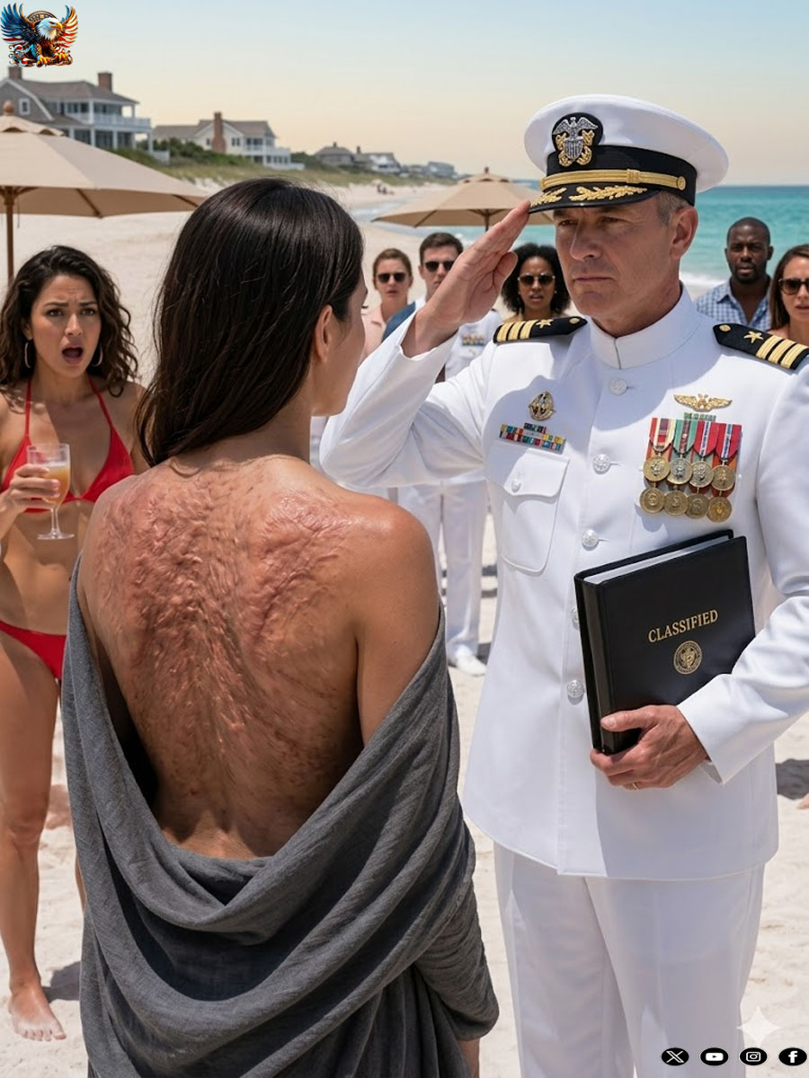 My sister ripped my shirt open on a luxury beach in front of Navy officers and laughed at the scars covering my back. My father stood there in silence while everyone stared at me like I was broken. For five years, they treated me like a disgraced failure who disappeared from the military in shame. But seconds later, an Admiral walked across the sand, looked directly at my scars, and saluted me with words that made the entire beach fall silent: ‘I’ve been looking for you for five years.’