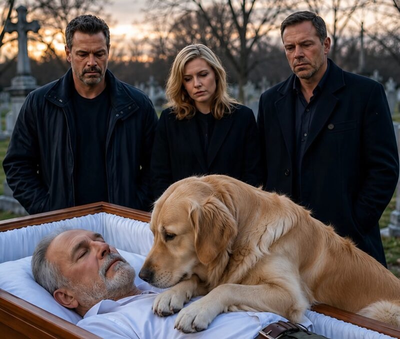 During the funeral of an old hunter, his loyal retriever refused to eat or drink for three days, and then suddenly began barking furiously at the priest beside the open coffin: just a few minutes later, the family realized the dog was trying to stop the ceremony for a reason far more terrifying than grief