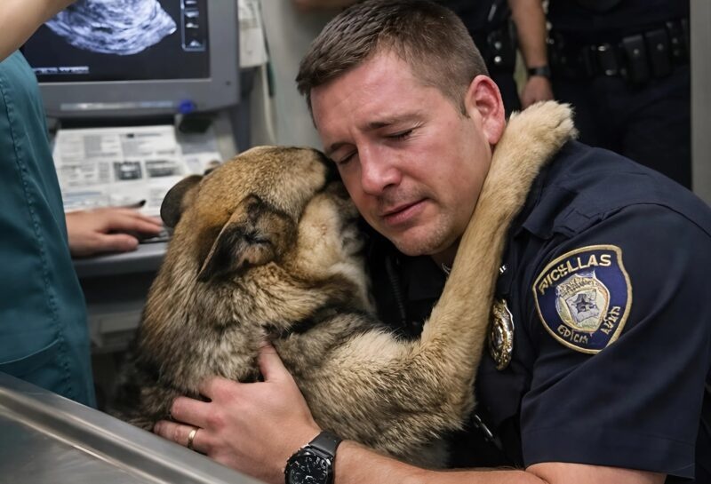 The police officer bent down and hugged his service dog while the veterinarian prepared the final injection for him: but at the very last moment the dog did something that made everyone in the room freeze in shock