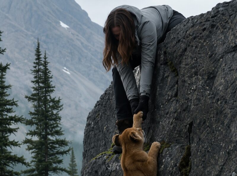 A young woman saved a lion cub that was hanging from the edge of a cliff and was about to fall into the abyss, but when she turned around, she saw a huge lioness staring straight at her with the eyes of a predator… And what happened next was truly terrifying