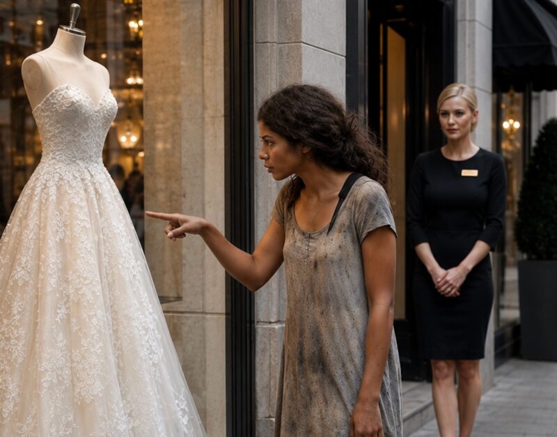 A homeless woman wanted to try on the most expensive dress in a bridal salon: people yelled at her and tried to throw her out of the store, but before leaving, she did something that left every employee completely stunned