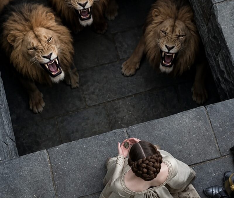 The cruel king ordered a young woman to be thrown to the lions for refusing to become his wife, but just a few minutes later, the guards rushed in panic to open the gates of the pit