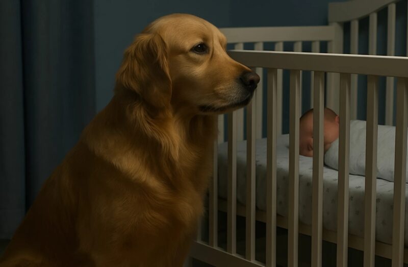 The new parents noticed that their dog sat by the crib every night without moving — so they decided to install a camera