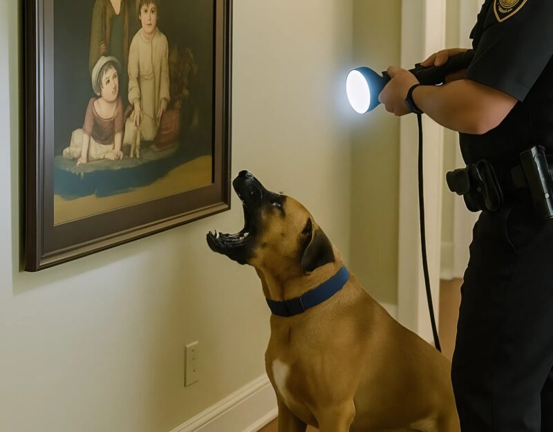During the house search, the dog started barking loudly at a painting: the police officers were shocked when they removed the painting and saw what was hidden behind it