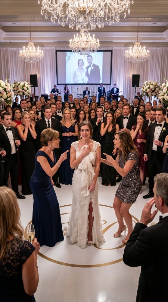 “I didn’t take your ring,” I whispered, but my mother’s slap of a voice cut through the wedding hall. “Then let’s see what you’re hiding.” In front of 200 stunned guests, my mother and new sister-in-law lunged at me, clawing at my dress, tearing silk and dignity apart as I screamed in humiliation. They thought they were burying me in shame. They had no idea whose daughter they had just destroyed
