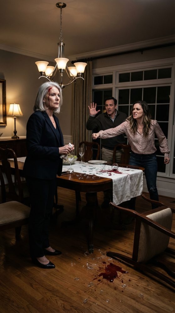 I spent thirty years sending violent people to prison, but nothing prepared me for the night my own daughter-in-law looked me in the eyes and screamed, “Pour me another drink!” When I refused, she hurled a crystal glass at my face, and my son stood there frozen as blood ran down my cheek. In that moment, I knew this was no family argument. It was the beginning of a case—and a truth far darker than I had imagined.