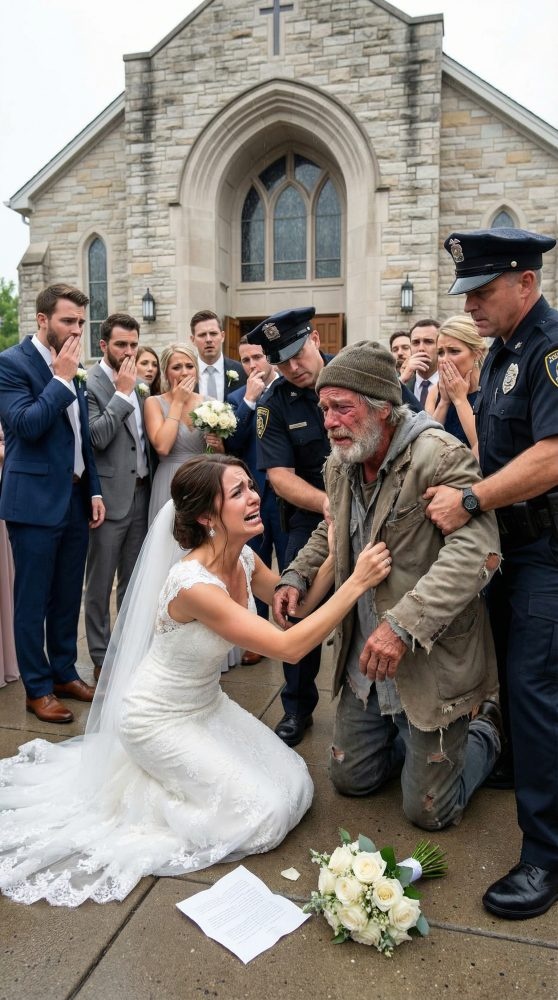 On my wedding day, a ragged man broke through the crowd and whispered, “Emma… please, let me hug you just once.” I froze. Then I saw his face—and my blood ran cold. “Get him out of here!” I shouted. But when a letter fell from his pocket, everything I believed about my father shattered in an instant. I thought he abandoned me… until I learned what he had really sacrificed.