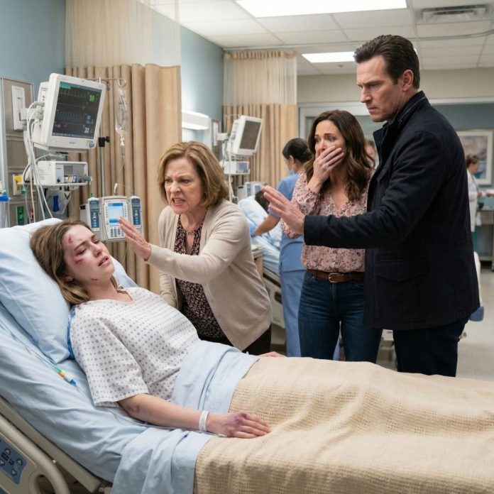 I was still trapped in a hospital bed, barely able to breathe after the crash that killed my drunk-driving husband, when my mother-in-law stormed in, slapped me, and screamed, “You’ve brought nothing but shame to this family!” My mother froze. I couldn’t move. Then my father stepped forward and said, “You touched my daughter once. Now you answer to me.” What happened next shattered everything I thought I knew about grief, guilt, and the truth.