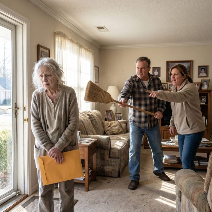 “You may not have much time left,” the doctor whispered. I went home shaking, only for my son to shove a broom into my hands and my daughter-in-law to sneer, “Stop pretending and clean.” That night, I lay in bed too weak to move—until she burst in and struck me. What she didn’t know was that I had already signed away the house, every cent, and a secret that would destroy them both. And this was just the start.