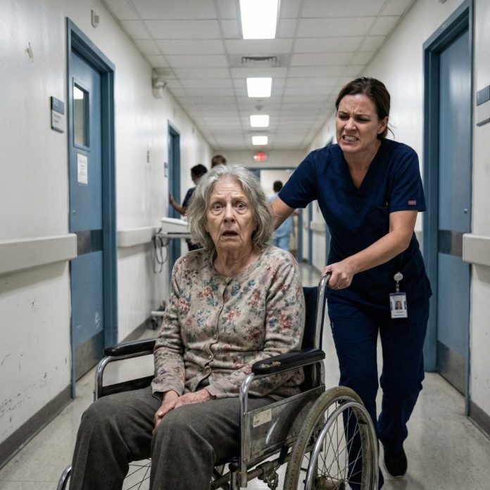 I stood in the lobby clutching my bag when the head nurse shoved me so hard I nearly fell. “You’re half a day late with your payment!” she screamed, while strangers watched me like I was nothing. My hands trembled, but I said, “My daughter is coming.” They laughed—until the doors opened. The second she stepped inside, the room went silent, faces drained of color, and then, one by one, they bowed. That was the moment they realized who I really was… but it was already too late.
