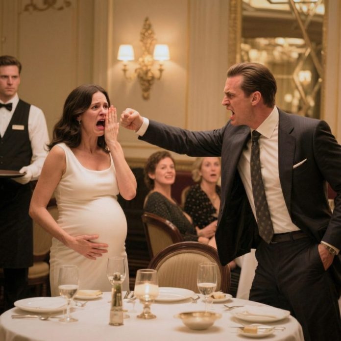 I was six months pregnant when my husband leaned across a table in a Manhattan restaurant and hissed, ‘You have no idea who you married.’ I thought finding his divorce papers and proof of his affair was the worst betrayal of my life—until he slapped me in front of everyone. Then a waiter stepped forward and said words that changed everything: ‘Sarah… he just put his hands on the wrong woman.’ I had no idea that night would expose a secret buried for decades.