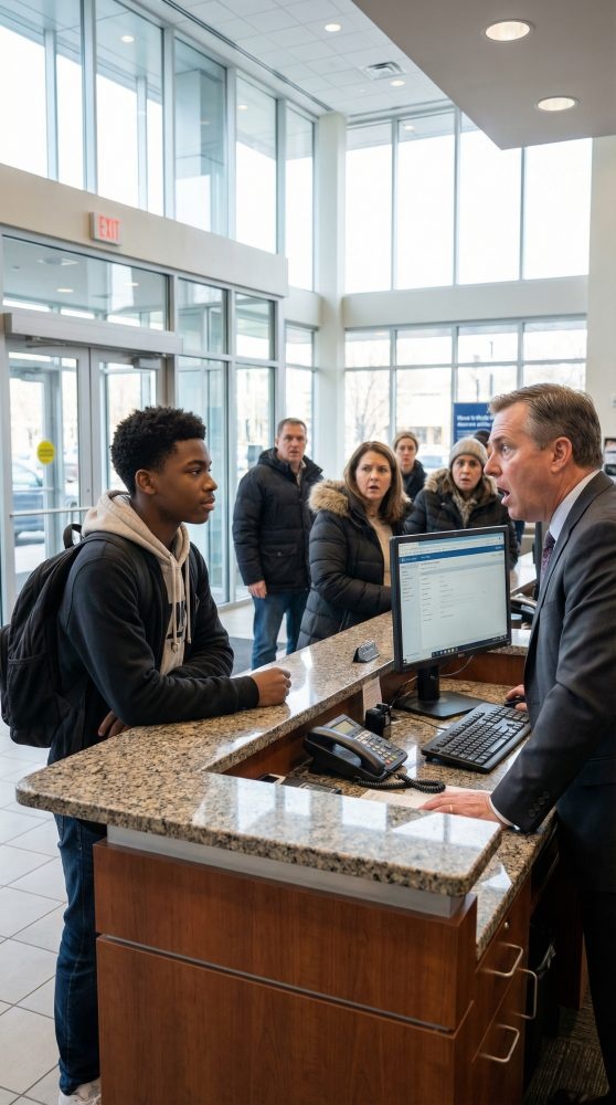 “Just cash out my account,” the Black kid said quietly. The manager smirked, loud enough for everyone to hear: “Son, you sure you even know what a balance is?” But when the screen loaded, his laughter died. “Wait… this can’t be real.” The room went silent, faces turned, and the boy only smiled. They judged him in seconds — but what they saw next would leave the entire bank in shock.