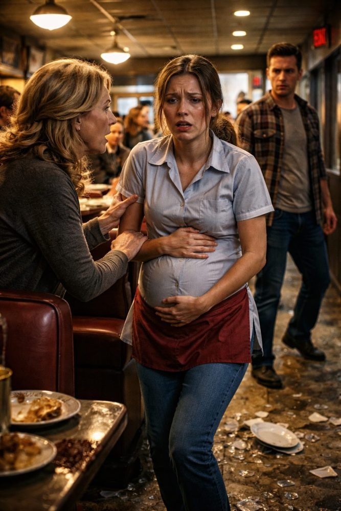 I froze when I saw my daughter—nine months pregnant—still working as a waitress, her hands trembling as she carried heavy trays. The moment her eyes met mine, she broke down in tears and whispered, ‘Mom… my husband… he hurts me.’ My heart stopped. I thought I knew her life, her marriage, her smile. But that night, I was about to uncover a truth so horrifying it would change everything.