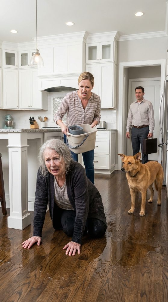 I heard my daughter-in-law call sweetly, “Rest, Mom, I’ll handle everything,” whenever my son was home. But the moment he left, her mask slipped. That evening, as I knelt mopping the floor, she sneered, “You useless old woman!” and dumped a bucket of filthy water over my head. Frozen in the doorway, my son saw it all. In that single moment, the lie shattered—and my life would never be the same again.