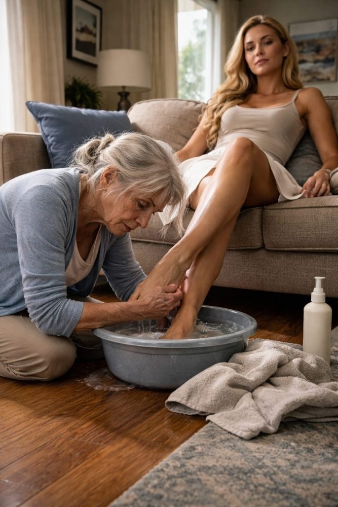 I was seventy-eight years old when my son’s fiancée looked me in the eye and said, “Get on your knees and wash my feet.” In my own home, on my own floor, I felt my dignity cracking with every second. I thought the humiliation couldn’t get worse—until the doorbell rang, the front door opened, and a voice behind her said, “What the hell is going on?”