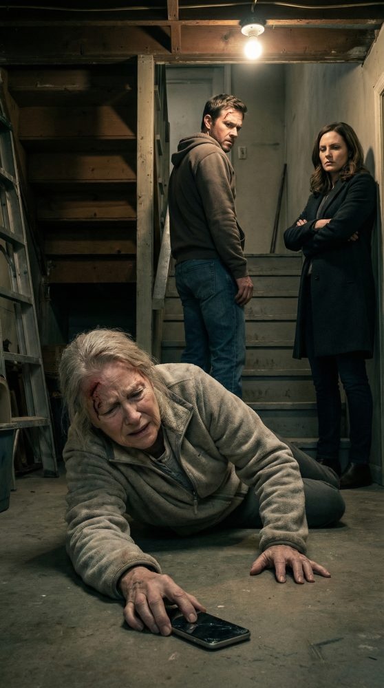 “Maybe now she’ll finally understand the problem,” my son said as his hand hit my back. His wife looked down at me and sneered, “Leave her there. Let her rot.” I crashed down the basement stairs and lay in the dark, bleeding, barely able to breathe. But before the blackness took me, I made one quick call. They thought they had silenced me forever. What happened next changed everything.