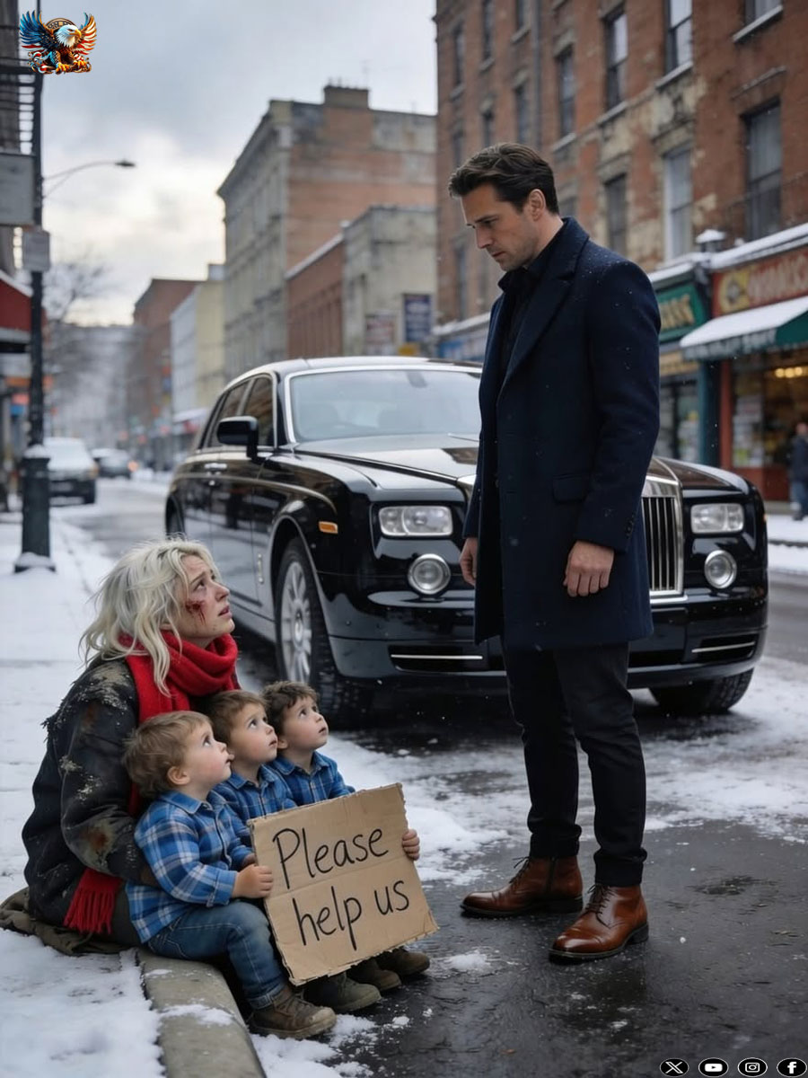 A millionaire sees his ex-girlfriend begging on the street with three children who look exactly like him—what happens next will break your heart.