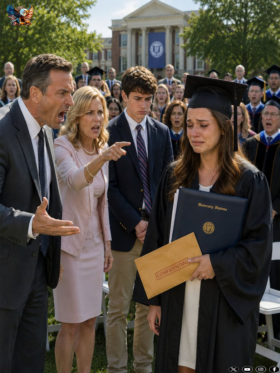 At my graduation, my father sla.pp.ed me so hard that my mortarboard fell to the ground. My mother screamed, “You’re just a failure in a cap and gown!” Everyone expected me to break down, but I picked up my diploma, asked for the microphone, and revealed the truth my family had been hiding for four years.