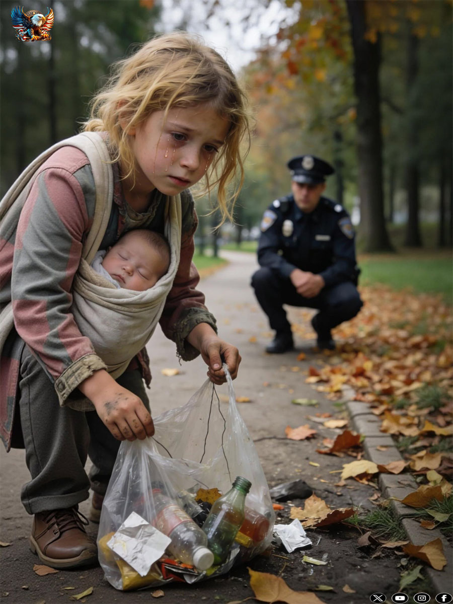 A Police Officer Thought He Was Responding to a Routine Call—Until He Found a Homeless Little Girl Collecting Trash While Carrying a Baby… What She Whispered Broke Him