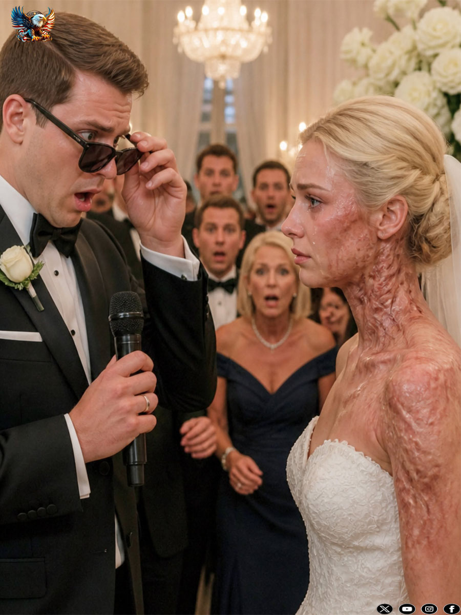 At my wedding, the guests laughed at my groom. “He must be blind to marry such a hideous woman with scars covering her face,” someone sneered. My husband calmly took the microphone.