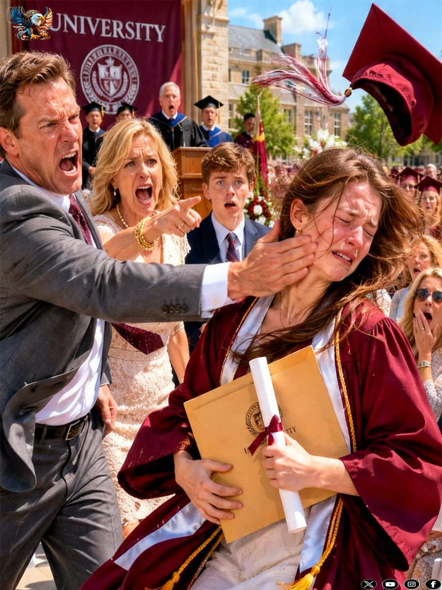 At my graduation, my dad sl@pped me so hard that my cap fell on the floor. My mom yelled, “You’re just a loser with a toga!”. Everyone expected me to c0llapse, but I picked up my diploma, asked for the microphone, and revealed the truth my family had hidden for 4 years.