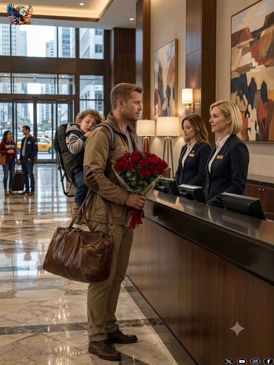He was humiliated in his own hotel for carrying his sleeping daughter… but when the manager heard his last name, everyone froze.