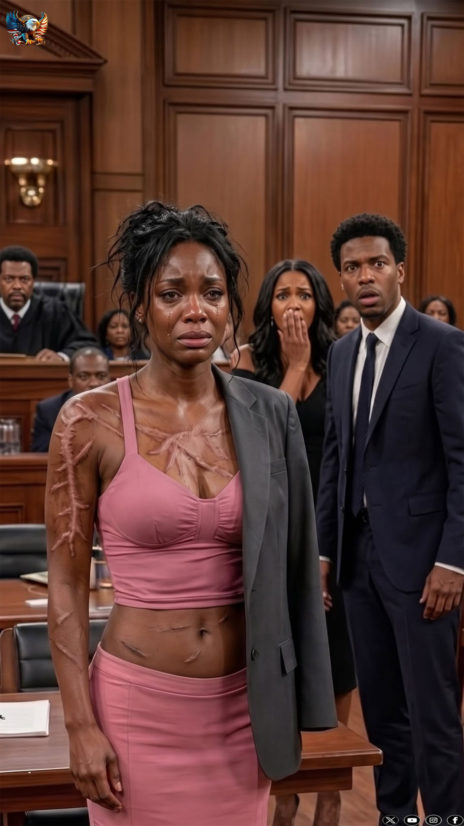 At our divorce hearing, my husband presented fake psych reports to steal my assets. “You’ll be starving on the street,” he laughed, holding his mistress’s hand. He thought I was just a broken, silent victim. I didn’t argue or cry. I calmly unbuttoned my silk blouse. When they saw what covering my chest and arms, the judge gasped. The entire courtroom went dead silent. “Your Honor,” I whispered, staring dead at my pale husband. “This is no longer a divorce hearing. This is the trial for every dark secret you believed would remain buried forever.” My husband’s smile turned into pure terror.