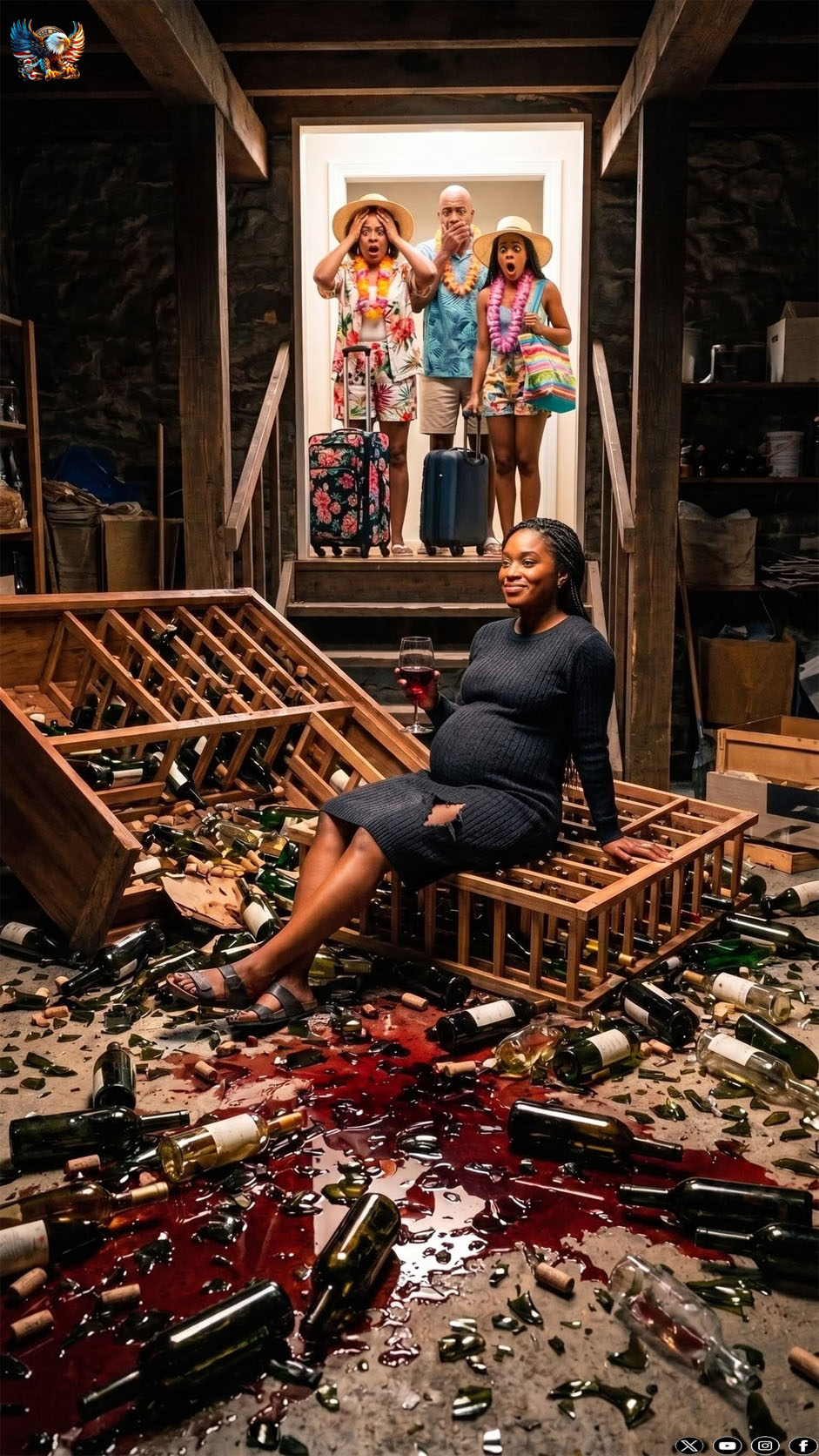 My family locked me in the basement to give birth. Days later, they returned to find a dark red liquid seeping from the door. As my mother screamed, a voice whispered behind her, “Looking for me?”