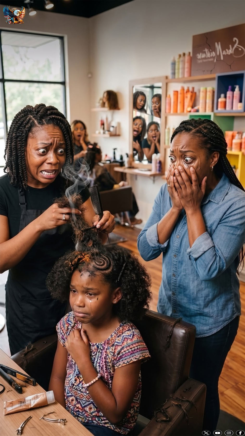 My 8-year-old daughter was getting a haircut when the stylist froze, whispering, “Mom, look at this…” She parted her hair, her face turning pale. My daughter trembled, “Mom… don’t look…” I leaned in, and what was hidden beneath her hair made my blood run cold…