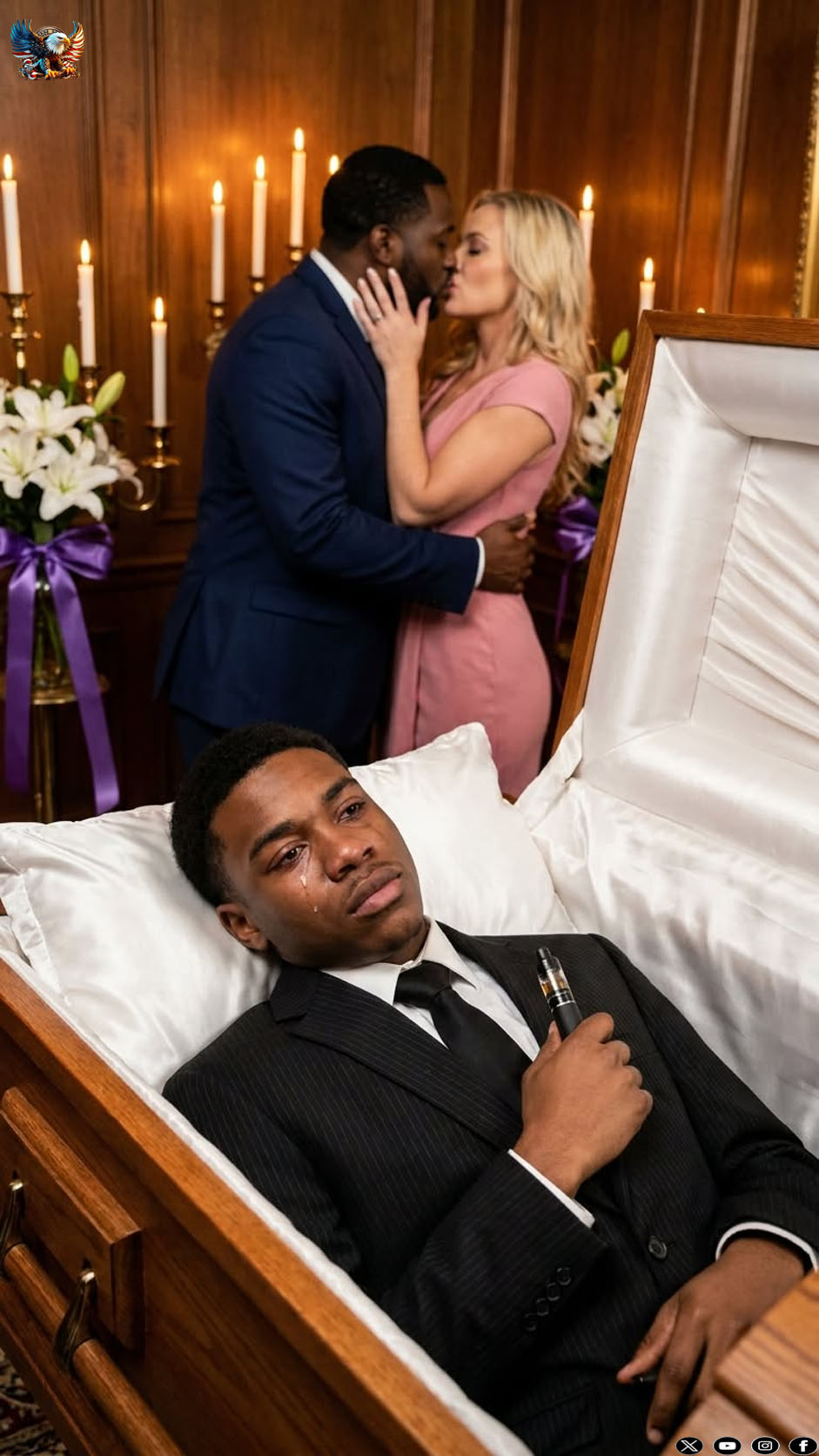 At my funeral, paralyzed inside my coffin, I caught my wife and my private doctor kissing and planning to cremate me alive. The furnace roared. I had minutes left. They thought they’d won. Suddenly, my brother burst in, clutching something salvaged from my mansion’s trash. He roared a single sentence, and my “grieving” wife went dead pale.