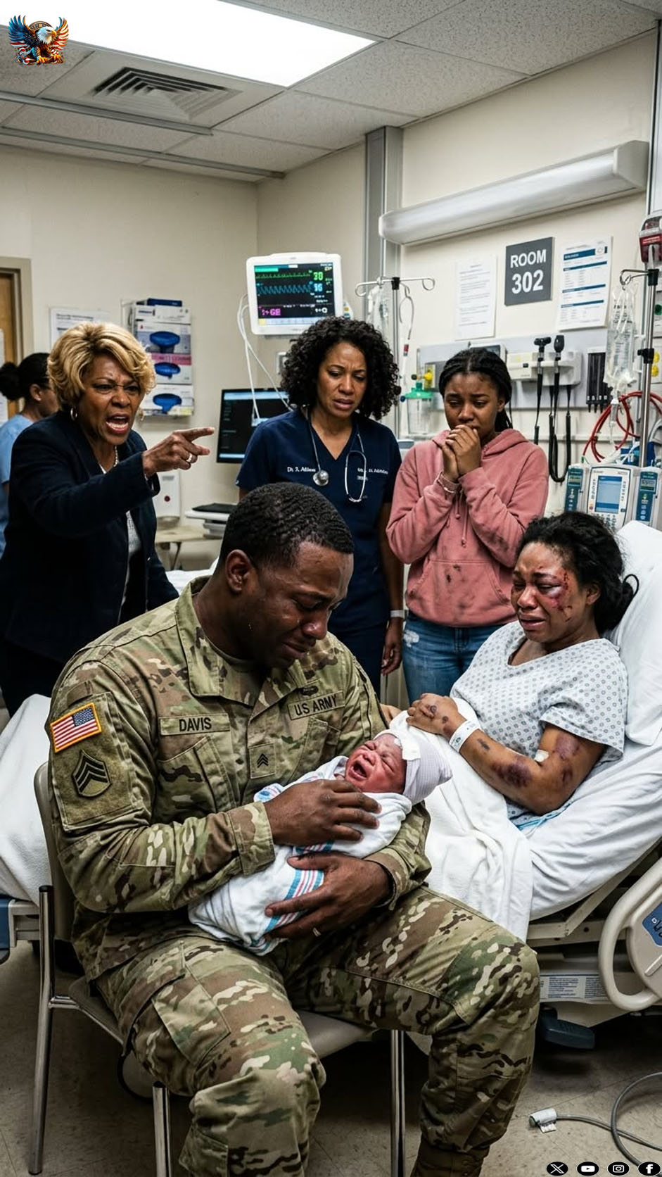 Returning home from an eight-month deployment, I found my newborn son burning with a lethal fever and my wife collapsed on the nursery floor with bruises. “She needed discipline,” my mother sneered, while my sister mockingly added that the sick baby was “her problem.” But their arrogant, triumphant smirks instantly evaporated when military police and my attorney marched through the front door behind me.