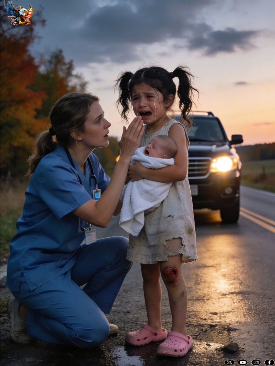“I Found My Six-Year-Old Daughter Wandering Alone Along Route 9 Carrying My Baby Boy,” I whispered after clocking out at 6:47 p.m. Her pink Velcro shoe was barely fastened, her expression hollow, and my infant son was wrapped in a kitchen towel, crying so hard he could hardly catch his breath.
