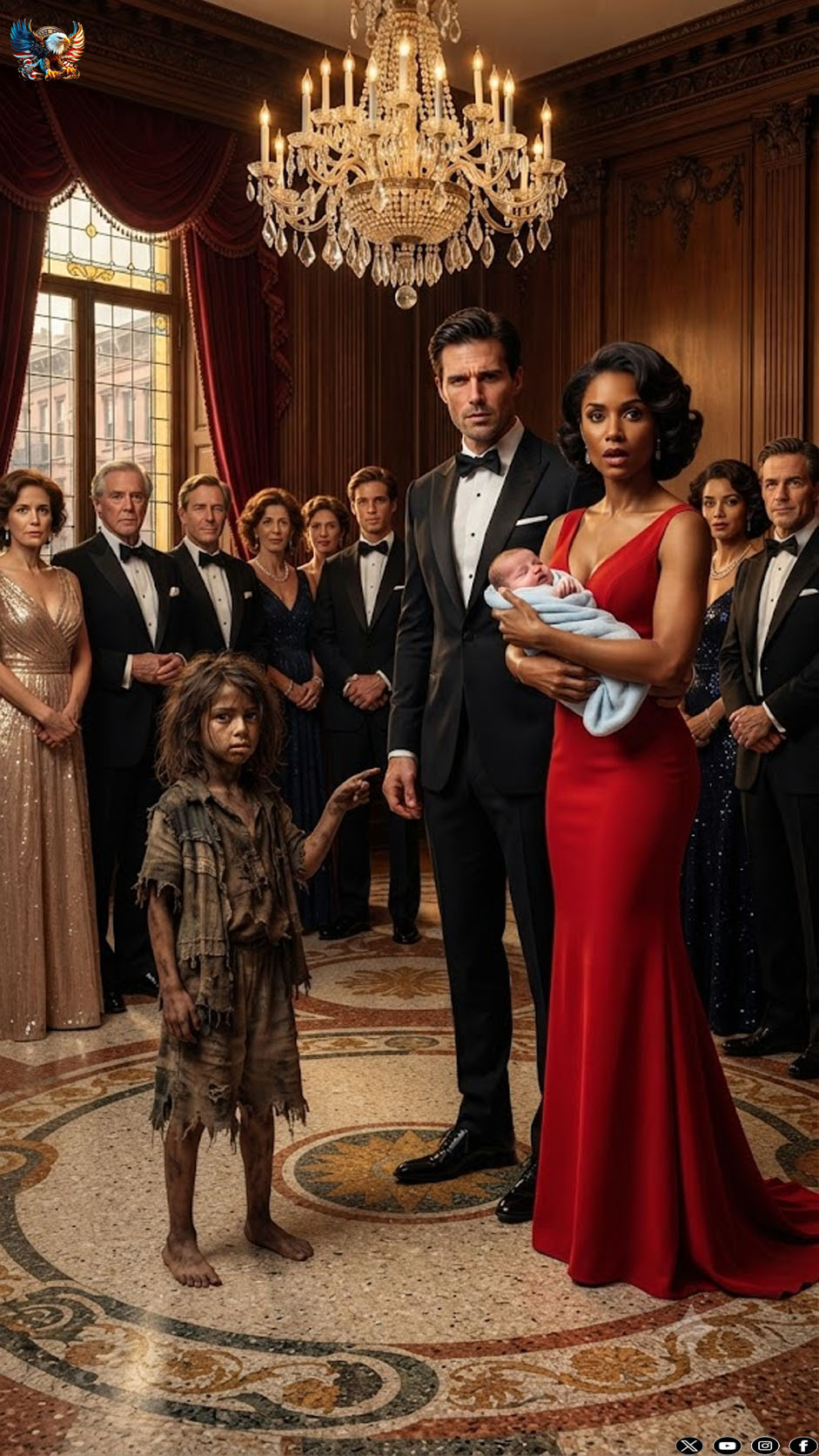 The homeless girl pulled the baby from the trash… and hours later, soaked to the bone, she burst into the city’s most luxurious engagement party. She pointed her finger at the bride… and the entire ballroom held its breath.