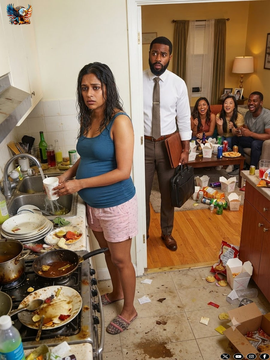 He came home at 10 P.M. and found his 8-MONTH PREGNANT WIFE WASHING DISHES ALONE while his family laughed in the living room … but after discovering they had THROWN AWAY HER MEDICATION, he looked at them and said, “Your comfortable life ends tonight” …