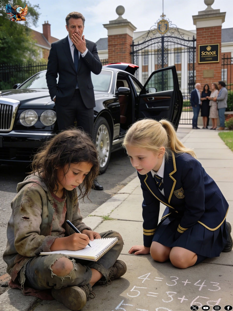 A billionaire arrived early to pick up his daughter from school—only to see a homeless girl teaching her on the sidewalk. What happened next left everyone stunned.