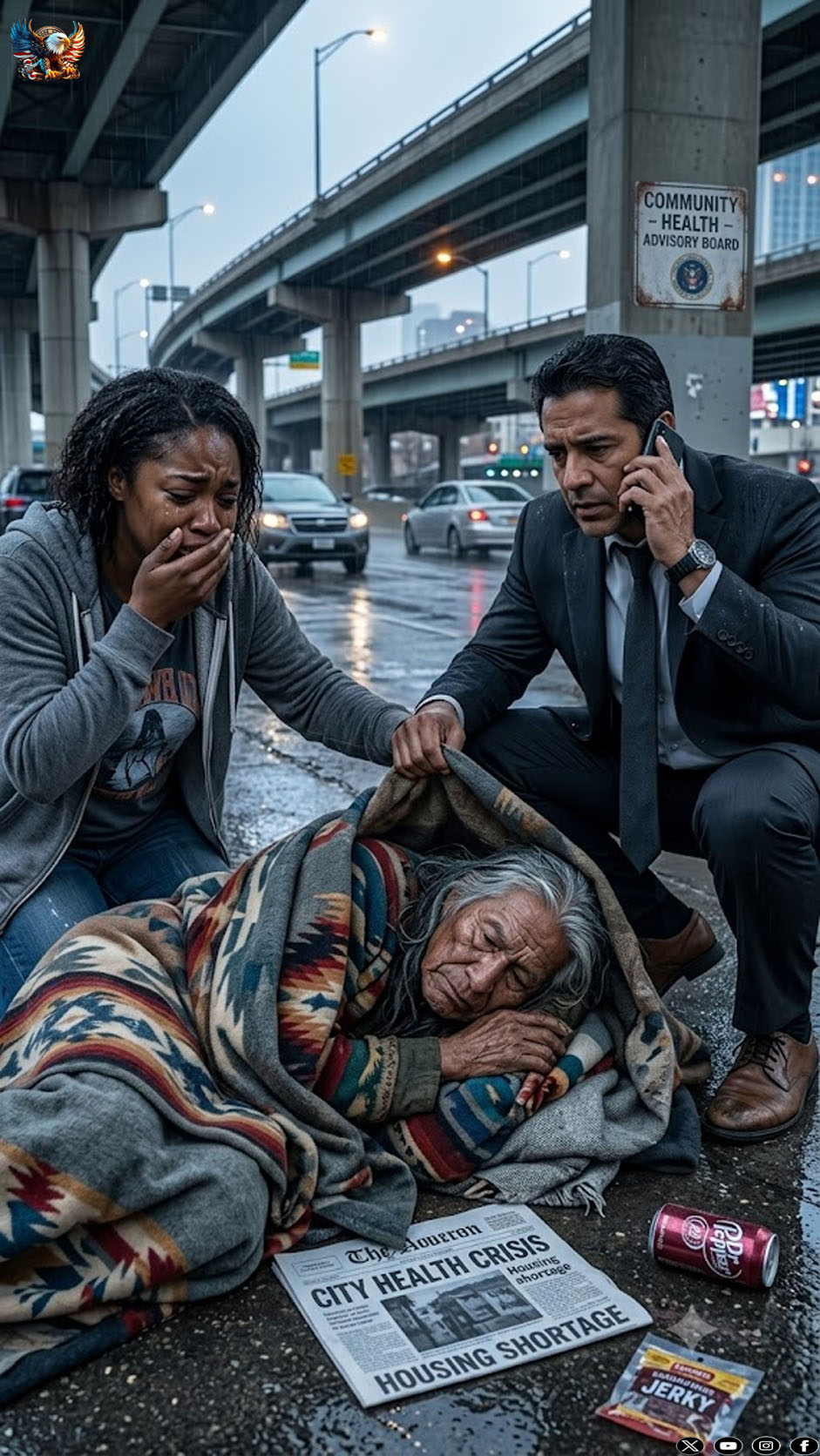 We froze when we found Mom sleeping on newspapers beneath a highway overpass. “What happened to your $450,000 house?” I asked, fighting tears. She lowered her eyes and whispered, “Your brother and his wife sold it while I was in the hospital.” My husband’s face turned cold. He made one phone call to his federal investigator—and by sunrise, their accounts were frozen, the sale was reversed, and police were pounding on their door.