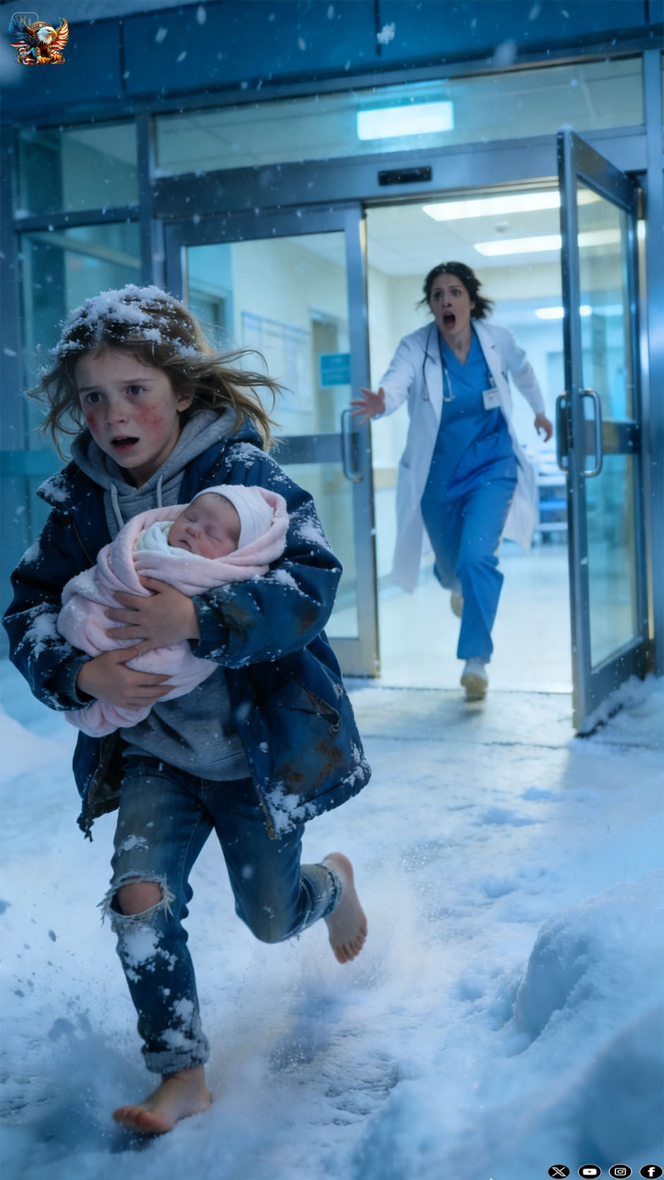 A bruised 7-year-old girl walked into the emergency room carrying her baby sister in her arms — and what she whispered made the entire hallway fall silent.