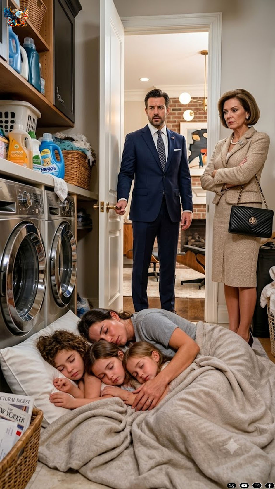 My mother-in-law forced me to sleep with my 3 daughters next to the laundry and shouted: “Without a son, you’re worth nothing.” he Morning After She Sl@pped Me in Front of 40 Charity Donors, One Billionaire Took Off His Jacket, Covered My Girls, and Said, “They’re Coming Home With Me.”