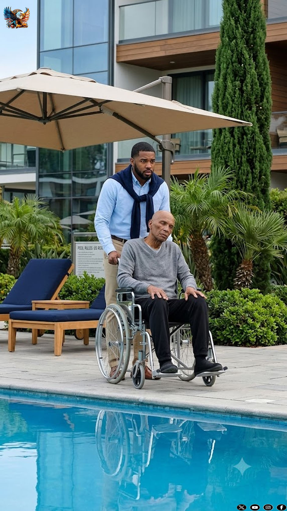 The son pushed his paralyzed father, who was sitting in a wheelchair, straight into the swimming pool, hoping he would never make it back out and that all his money and business would become his. But the son could never have imagined how this cruel act would end