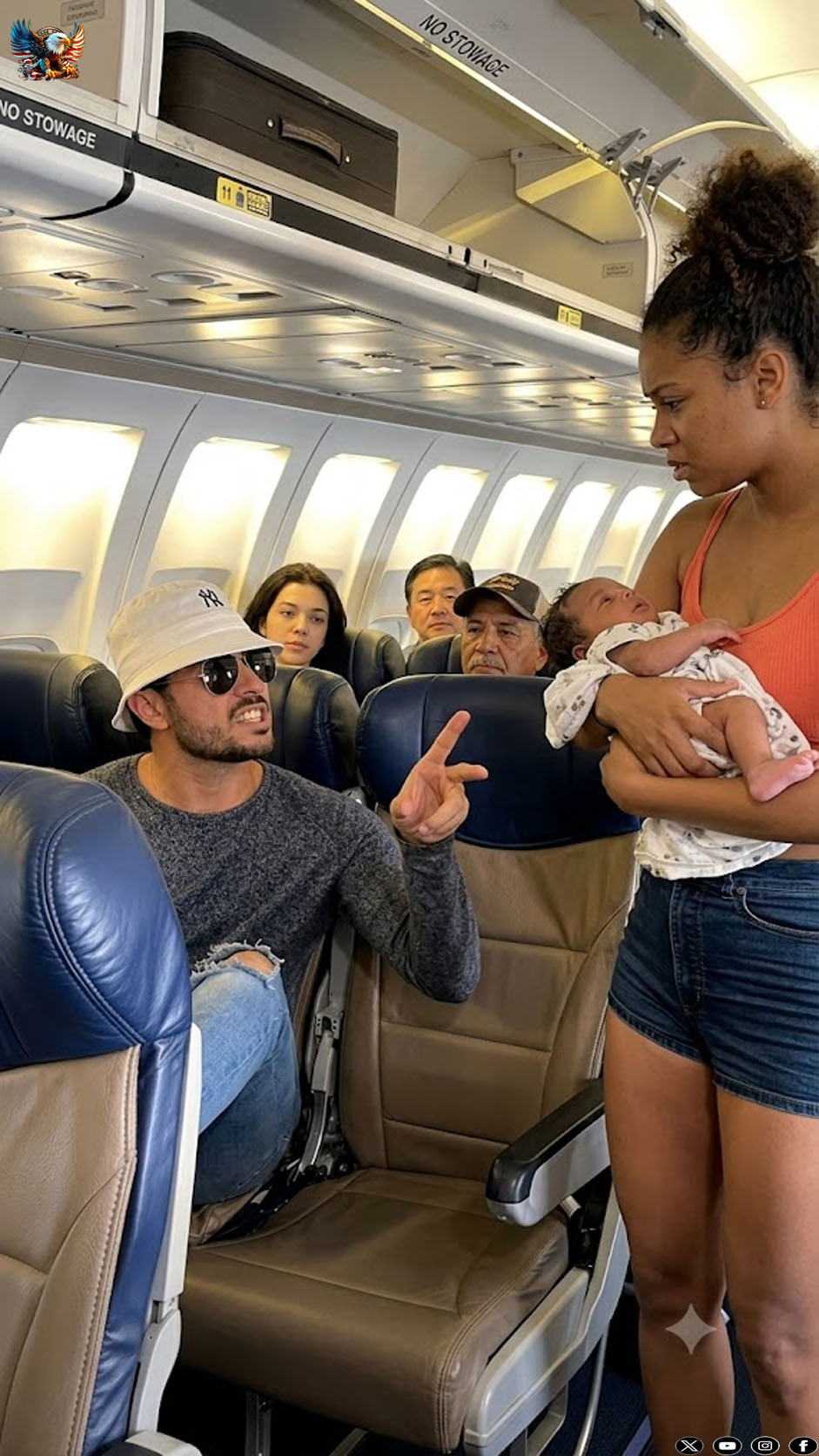 A young man caused a scene on board a plane because he refused to let a mother with a baby sit next to him: he could not even imagine that he would soon deeply regret his rude behavior
