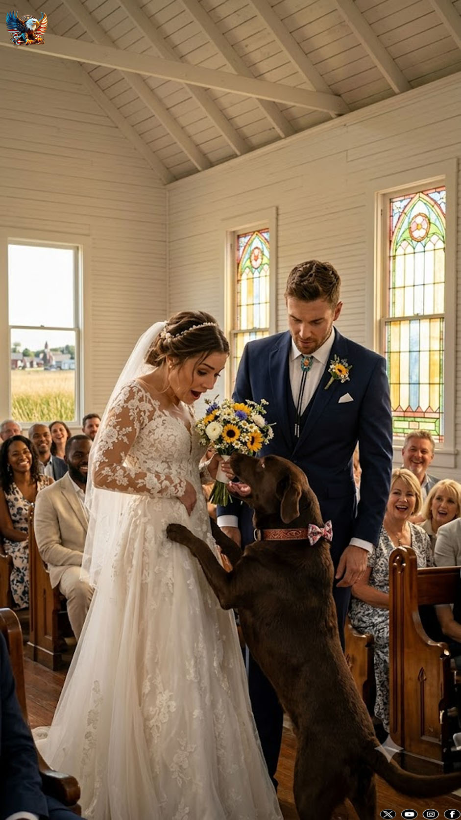 During the wedding, just moments before the bride was about to walk to the altar, her dog sank its teeth into the hem of her wedding dress and began barking frantically. Every guest, and even the bride herself, was convinced the dog had simply gone mad—until this happened…