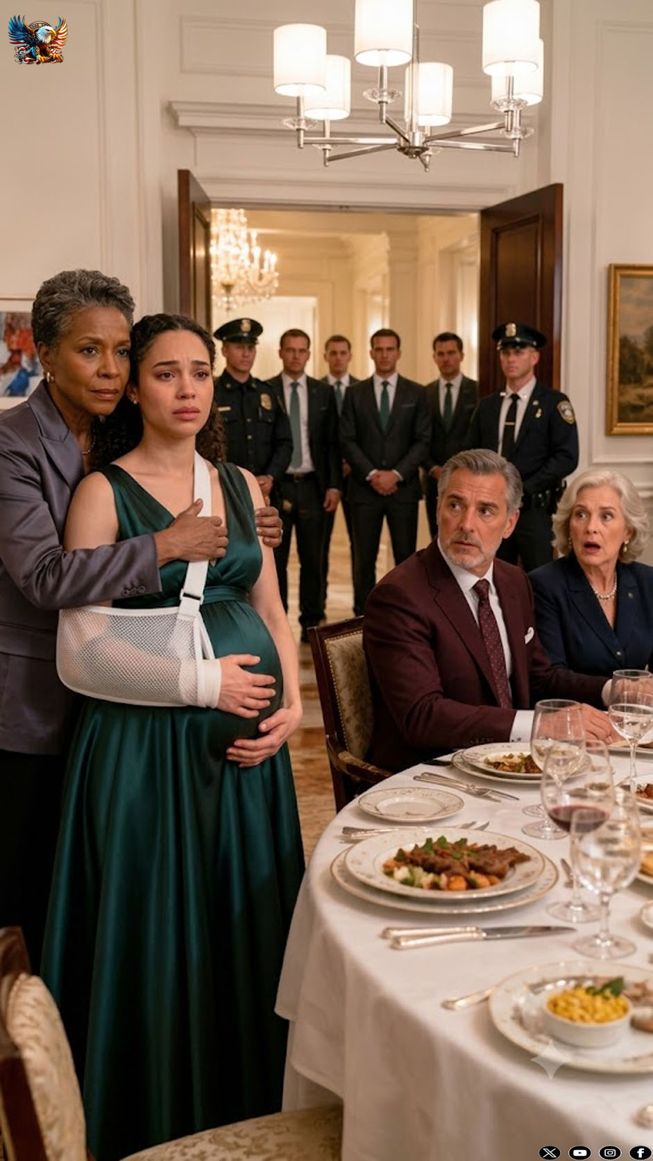 I arrived at my daughter’s house for Sunday dinner and found her serving the table with one arm trapped in a sling. Her mother-in-law chuckled, “My son finally taught her what a real wife is supposed to be.” Then her husband leaned back in his chair and said, “She knows the rules now.” I quietly sat beside my daughter, stayed perfectly calm, and made one phone call.
