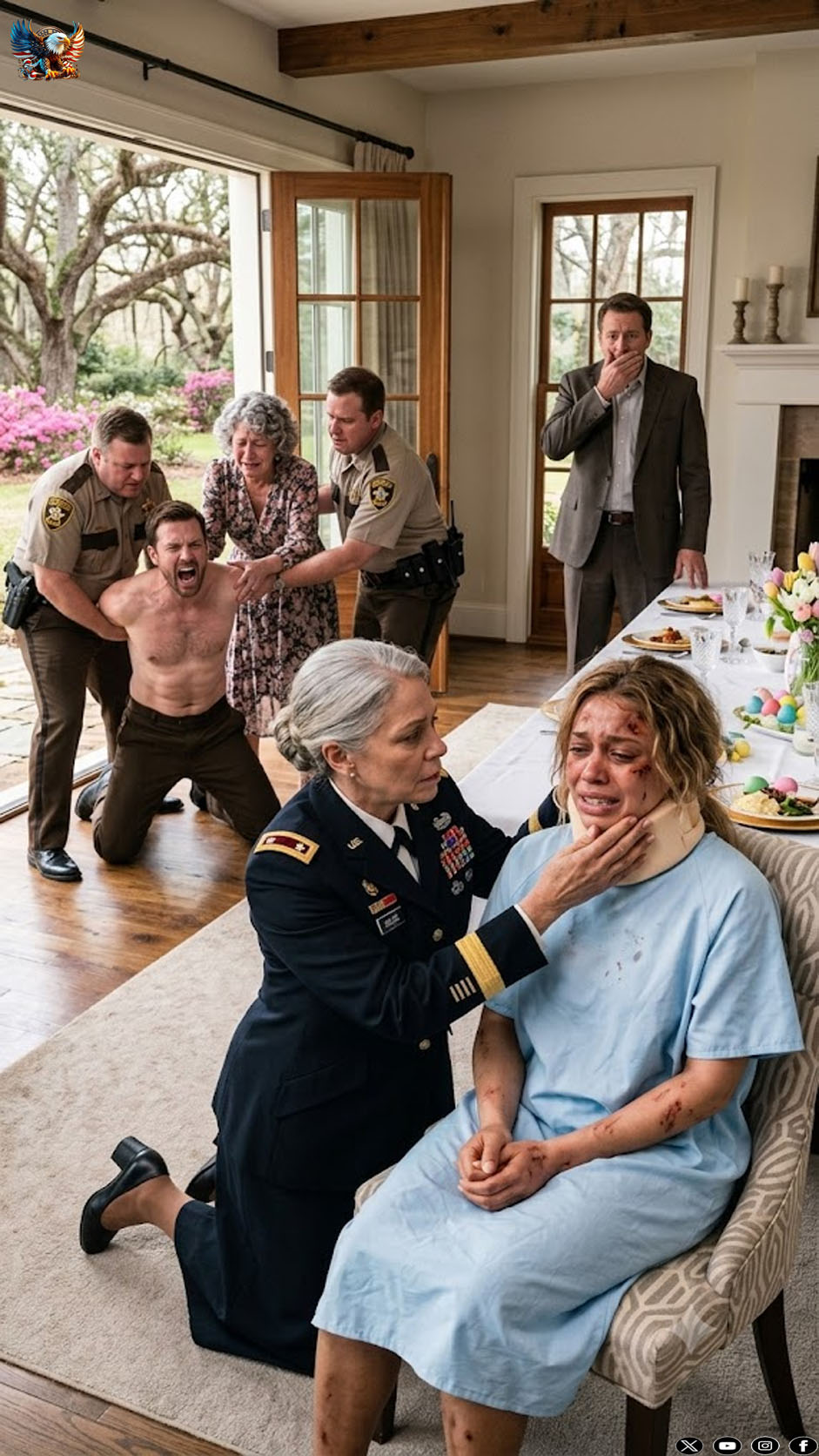 “Your daughter ruined my $5,000 rug with her blood,” my son-in-law’s mother hissed. They dumped her at a dangerous terminal during a blizzard. They thought I was a “useless old woman,” but I was the woman who put their CEO in prison ten years ago. As they sat down for Easter dinner, the lights cut out. I walked in wearing my old badge: “Dinner’s over. You’re going to a place where they don’t serve turkey.”