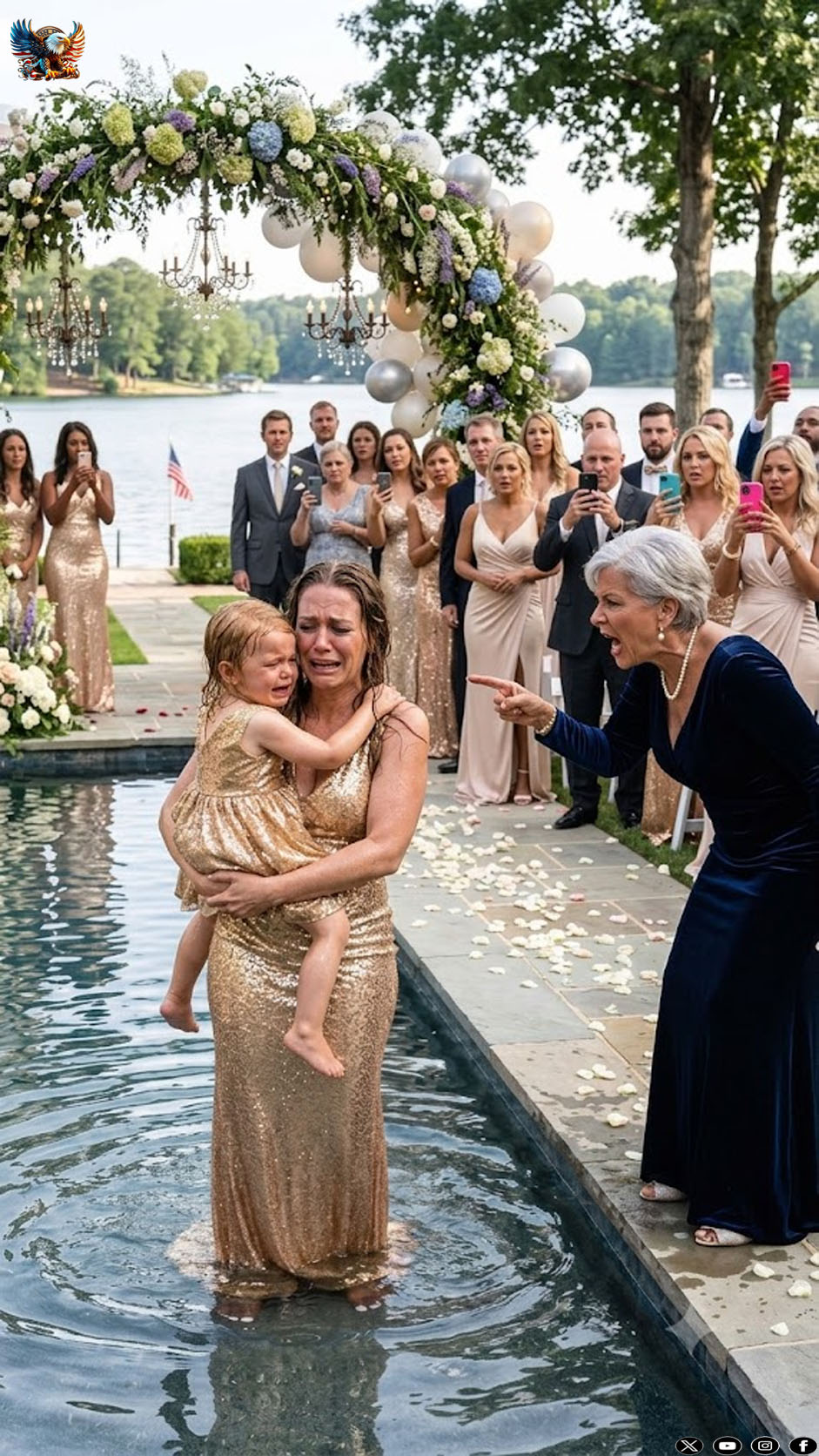 At my sister’s wedding, I was forbidden from sitting with the family because I was “a single mom.” My mother sneered, “Your sister married a CEO—unlike you, who only brings shame to us.” I ignored her, focused on my daughter who had just spilled some wine. That’s when my father exploded—shouting before shoving us straight into the fountain. The guests burst into applause, laughing as if it were a show. 2 minutes later, my secret billionaire husband arrived. What happened next left every single of them regret.